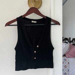 Free People Black Cropped Ribbed Sleeveless Sweater Vest/Tank, Size S